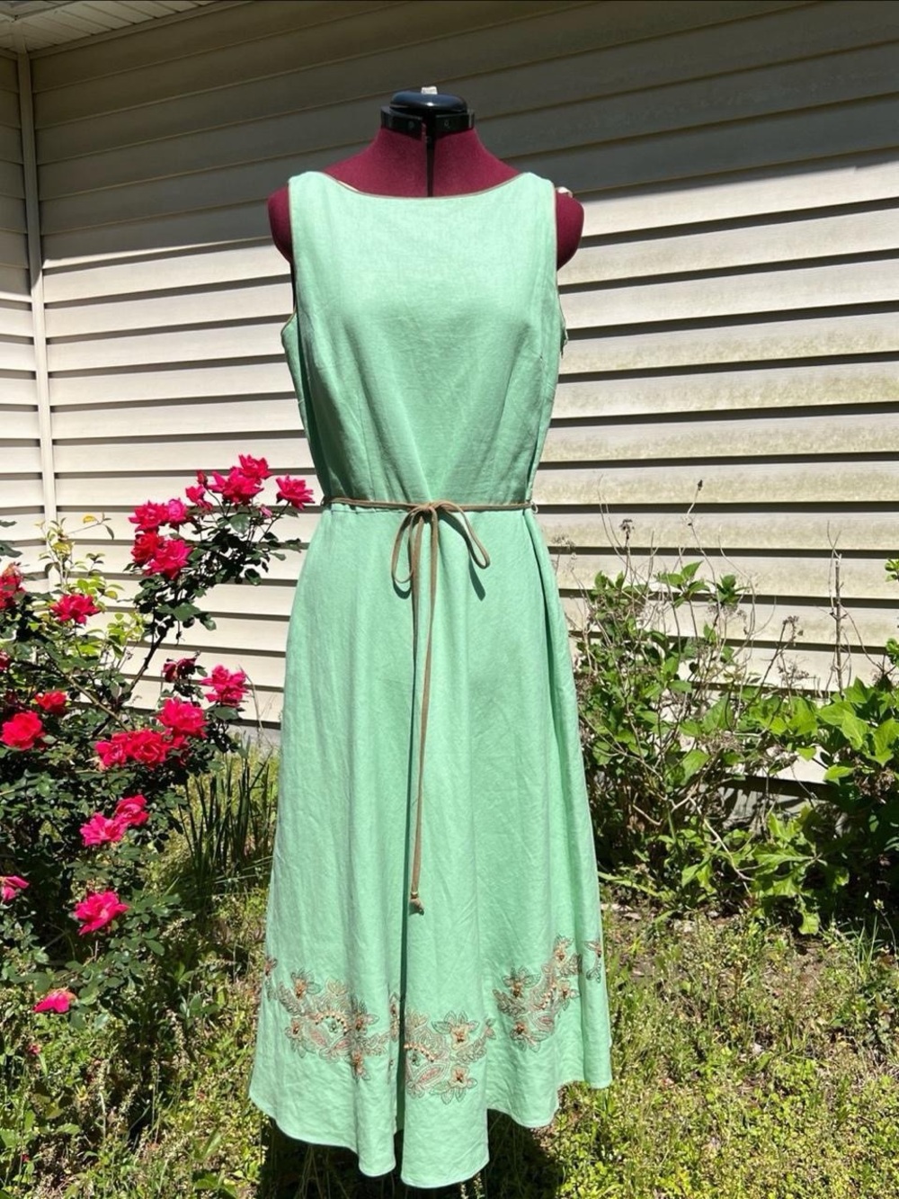 Emma James Mint Green Sleeveless Embroidered Midi Dress